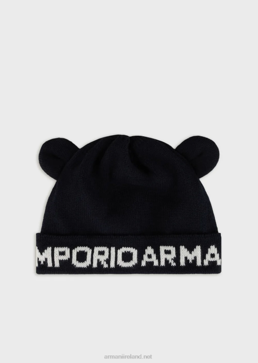 Boy 086V2733 Knit Beanie With Ears And Jacquard Logo Armani