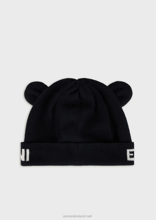 Boy 086V2733 Knit Beanie With Ears And Jacquard Logo Armani