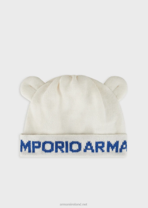Boy 086V2734 Knit Beanie With Ears And Jacquard Logo Armani
