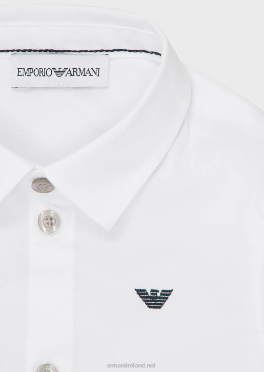 Boy 086V2674 Stretch Cotton Shirt With Eagle Embroidery Armani White