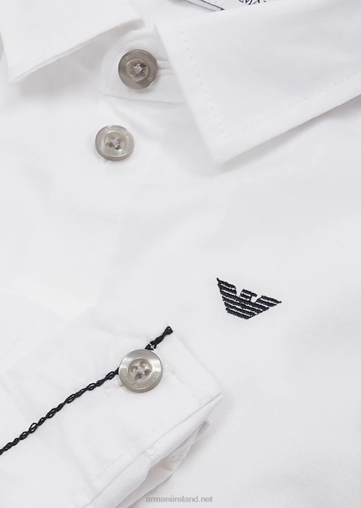 Boy 086V2674 Stretch Cotton Shirt With Eagle Embroidery Armani White