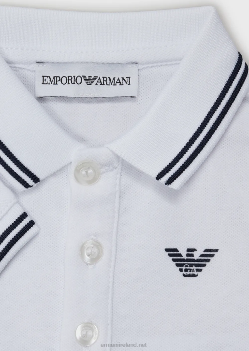 Boy 086V2678 Stretch Pique Polo Shirt With Striped Trim Armani
