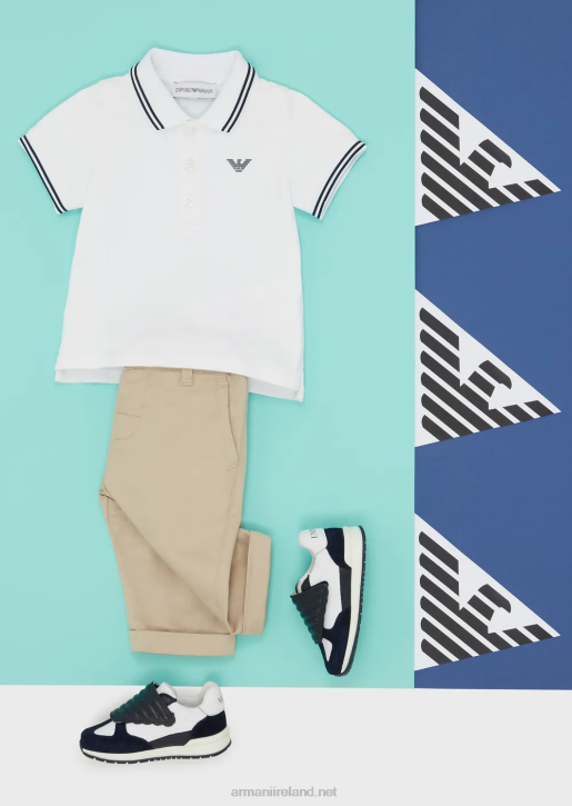 Boy 086V2678 Stretch Pique Polo Shirt With Striped Trim Armani