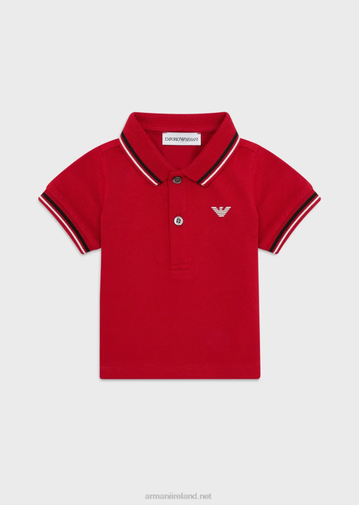 Boy 086V2680 Stretch Pique Polo Shirt With Striped Trim Armani Red