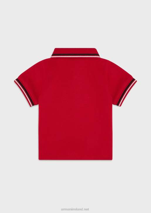 Boy 086V2680 Stretch Pique Polo Shirt With Striped Trim Armani Red