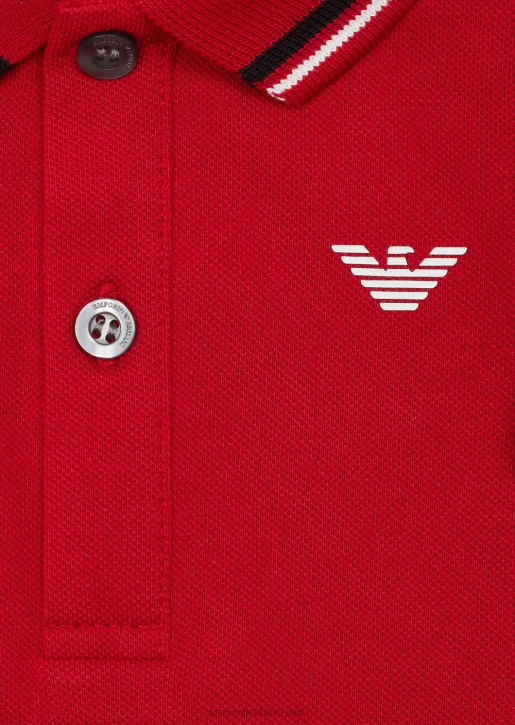 Boy 086V2680 Stretch Pique Polo Shirt With Striped Trim Armani Red