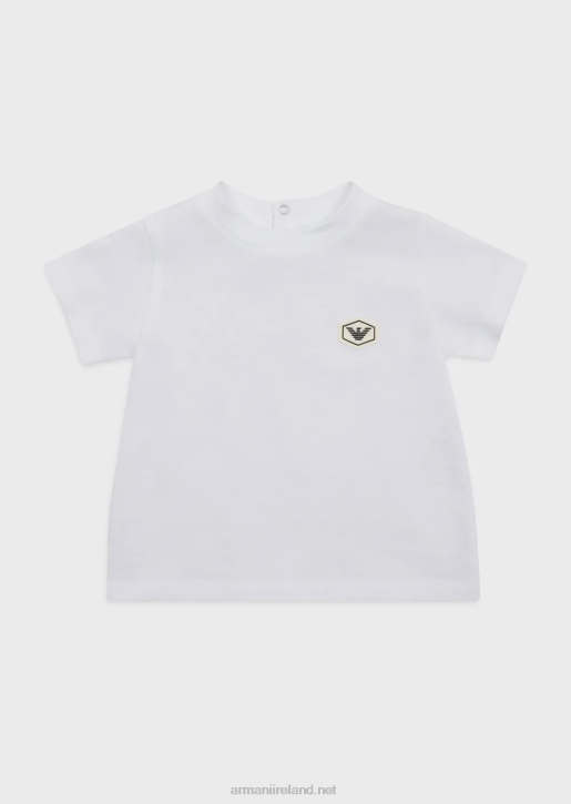 Boy 086V2681 Supima T-Shirt With Essential Logo Patch Armani White