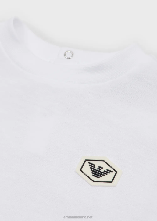 Boy 086V2681 Supima T-Shirt With Essential Logo Patch Armani White