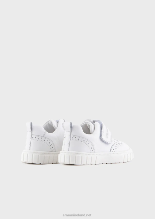 Boy 086V2683 Soft-Leather Sneakers With Wingtip Detail And Velcro Armani White