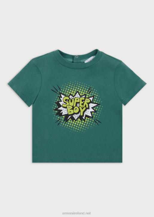 Boy 086V2686 Organic-Jersey T-Shirt With Cartoon Logo Armani Pattern