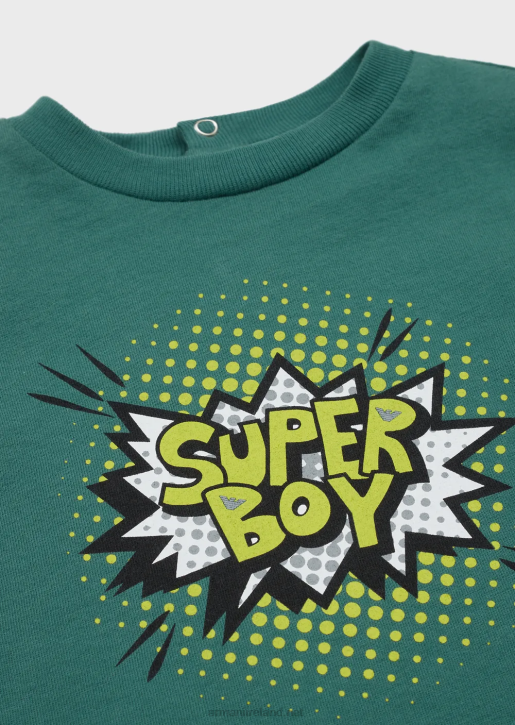 Boy 086V2686 Organic-Jersey T-Shirt With Cartoon Logo Armani Pattern