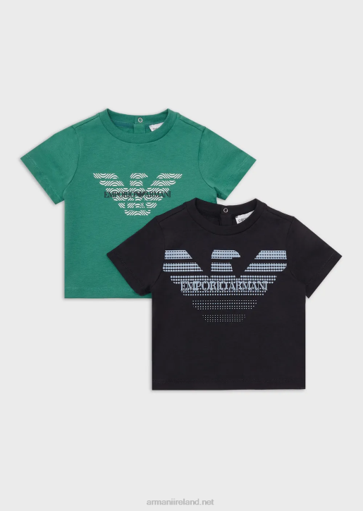Boy 086V2687 Two-Pack Of Organic Jersey T-Shirts With Eagle Logo Armani Blue