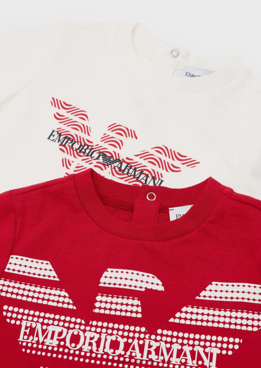Boy 086V2688 Two-Pack Of Organic Jersey T-Shirts With Eagle Logo Armani White