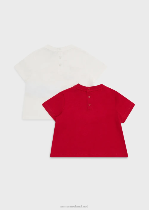 Boy 086V2688 Two-Pack Of Organic Jersey T-Shirts With Eagle Logo Armani White