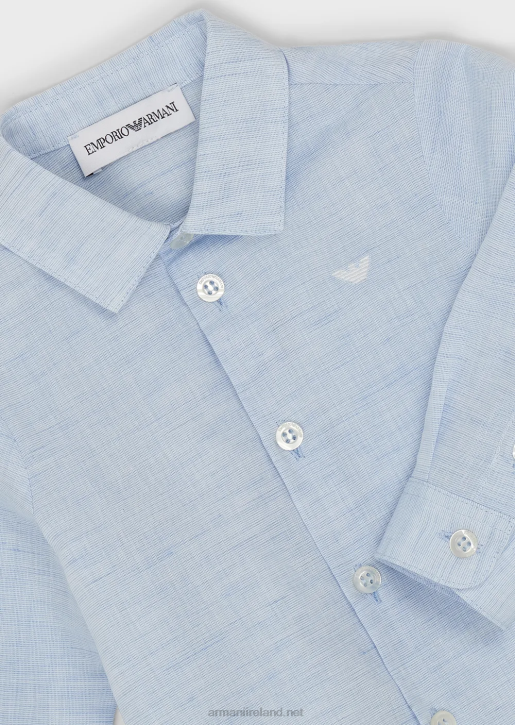 Boy 086V2689 Linen-Blend Shirt With Eagle Embroidery Armani Azure