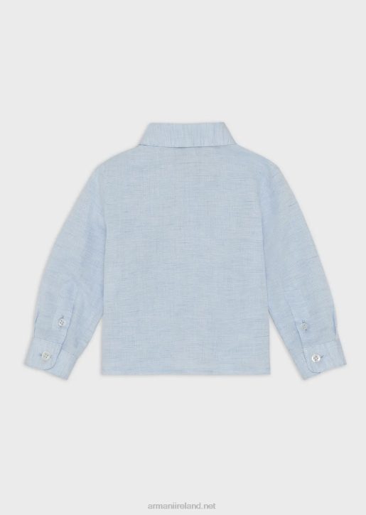 Boy 086V2689 Linen-Blend Shirt With Eagle Embroidery Armani Azure