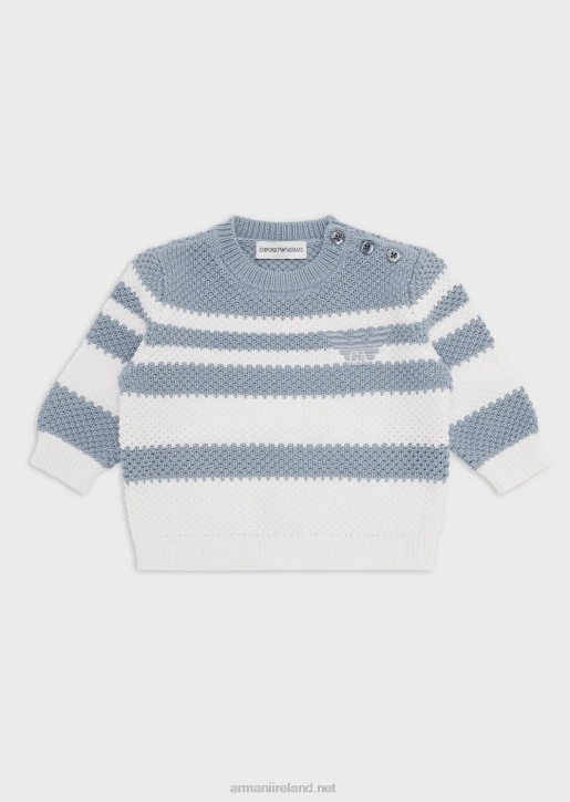 Boy 086V2691 Jumper With Jacquard Stripes And Eagle Embroidery Armani Azure
