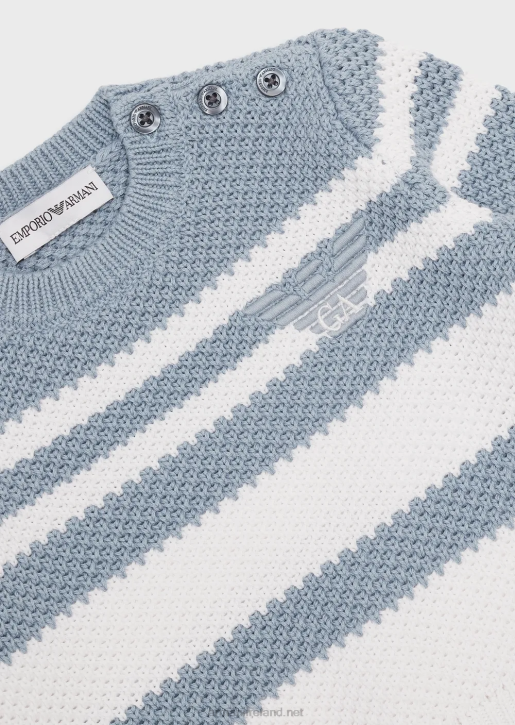 Boy 086V2691 Jumper With Jacquard Stripes And Eagle Embroidery Armani Azure