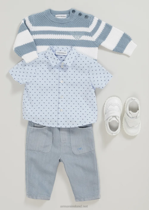 Boy 086V2691 Jumper With Jacquard Stripes And Eagle Embroidery Armani Azure