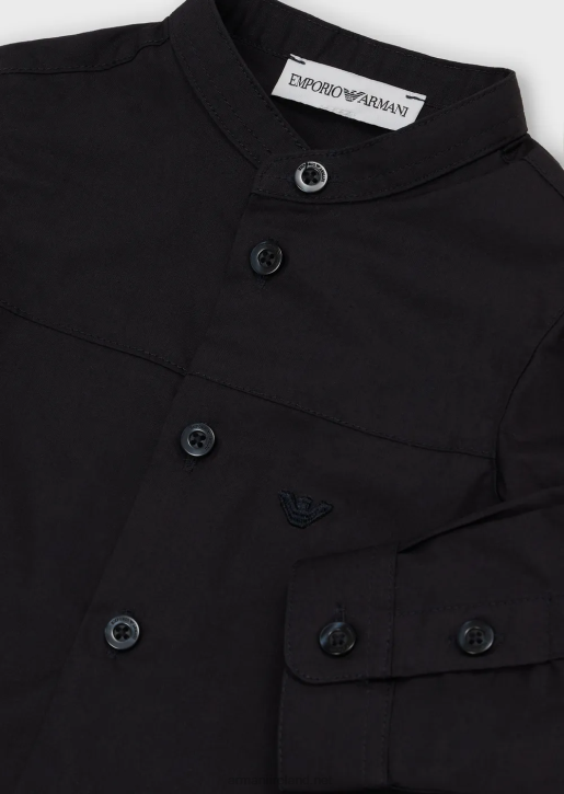Boy 086V2692 Pima Shirt With Guru Collar And Yoke Armani Navy Blue