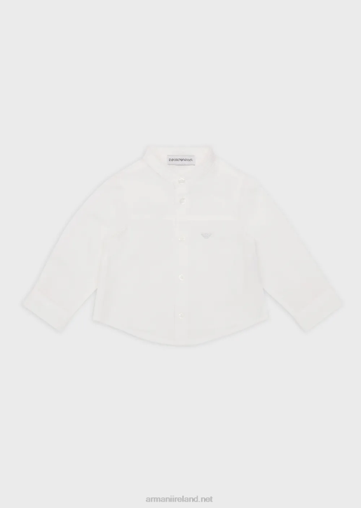 Boy 086V2693 Pima Shirt With Guru Collar And Yoke Armani White