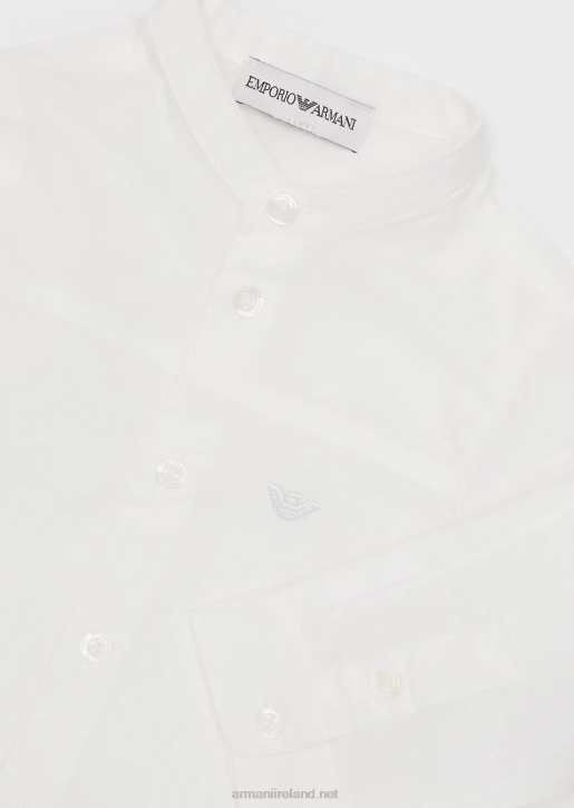 Boy 086V2693 Pima Shirt With Guru Collar And Yoke Armani White