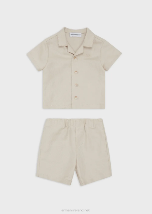 Boy 086V2696 Set Comprising Linen-Blend Board Shorts And Shirt Armani Beige