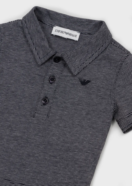 Boy 086V2702 Micro-Striped Jersey Polo Shirt Armani Navy Blue
