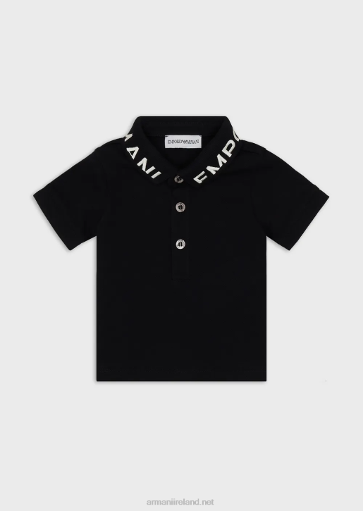 Boy 086V2704 Mercerised Pique Polo Shirt With Logo Collar Armani Navy Blue