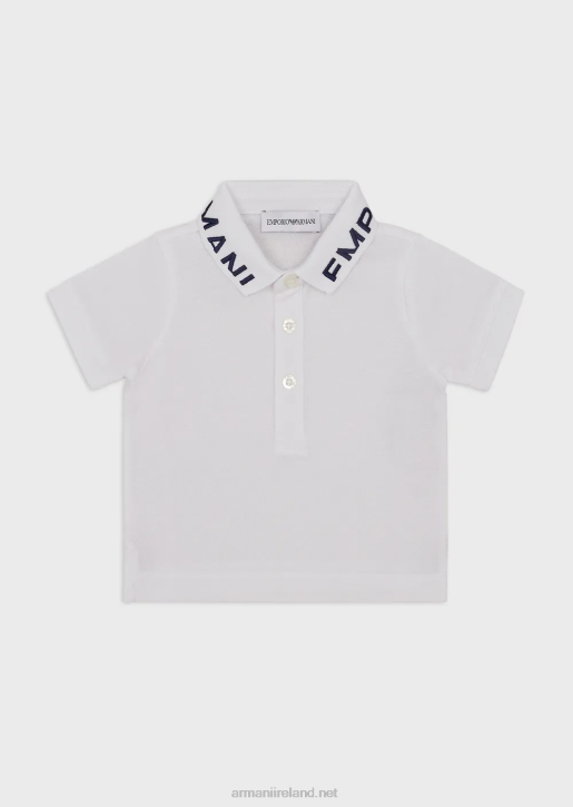 Boy 086V2705 Mercerised Pique Polo Shirt With Logo Collar Armani White