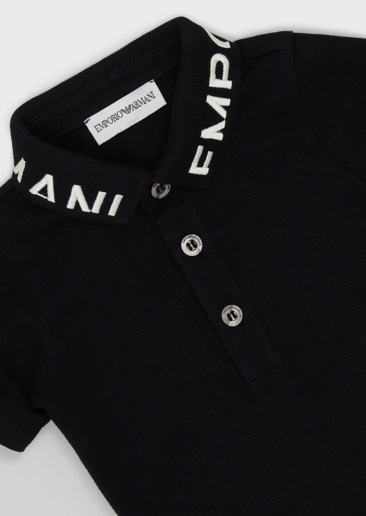 Boy 086V2705 Mercerised Pique Polo Shirt With Logo Collar Armani White