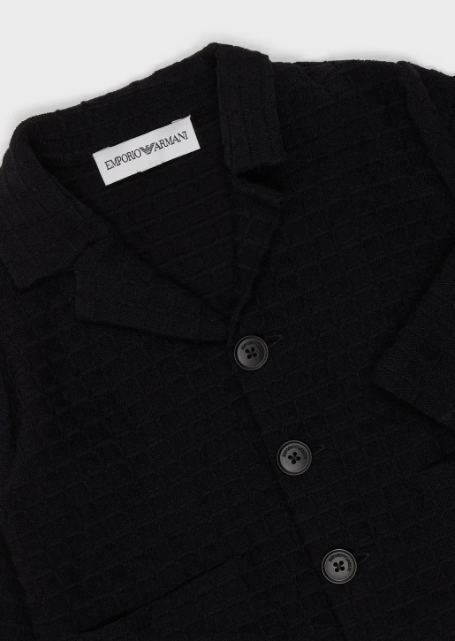 Boy 086V2706 Single-Breasted Jacket In Textured Fabric Armani Navy Blue