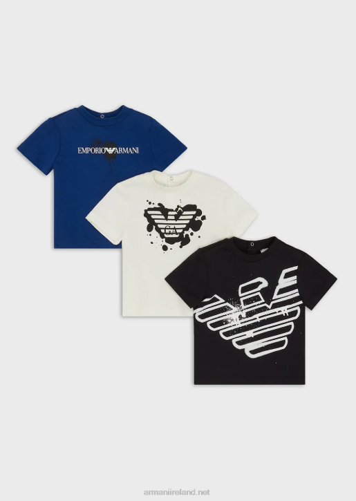 Boy 086V2708 Three-Pack Of Jersey T-Shirts With Logo Print Armani Pattern