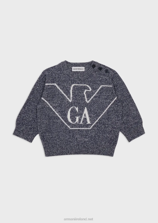 Boy 086V2711 Melange-Weave Jumper With Jacquard Logo Armani Light Gray