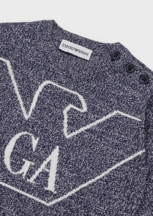 Boy 086V2711 Melange-Weave Jumper With Jacquard Logo Armani Light Gray