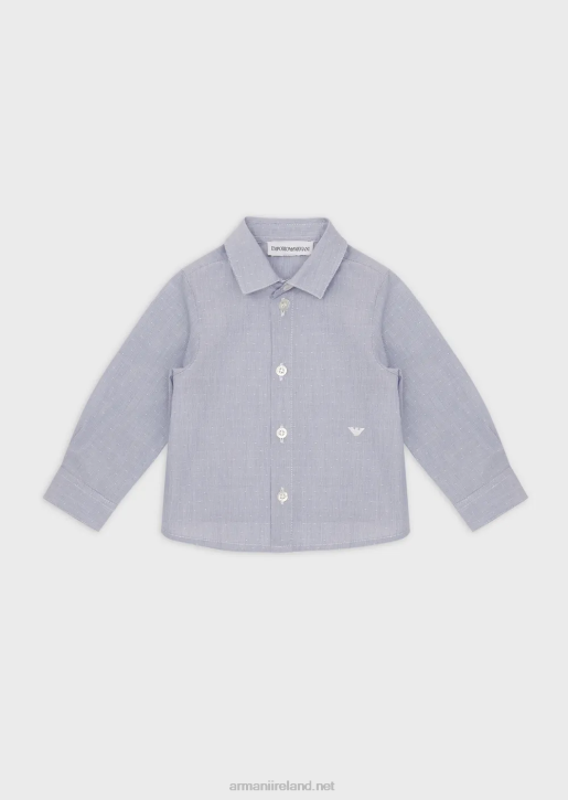 Boy 086V2712 Cotton Needlecord Shirt With Jacquard Polka Dots Armani Navy Blue