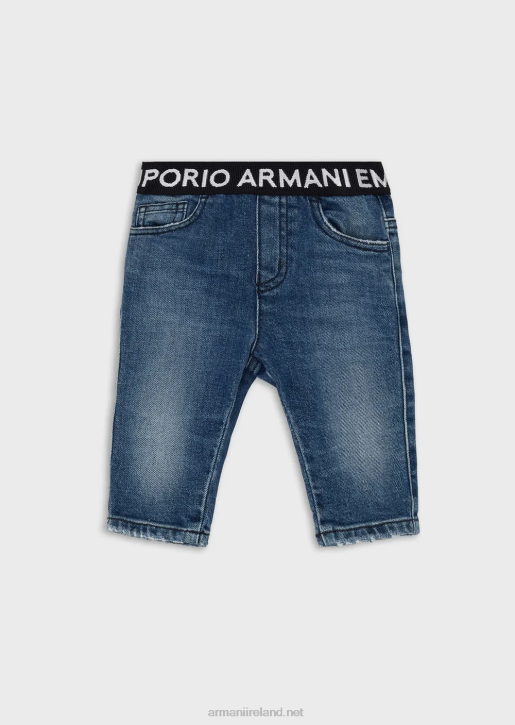 Boy 086V2713 J17 Denim Jeans With Logo Insert At The Waist Armani Medium Blue