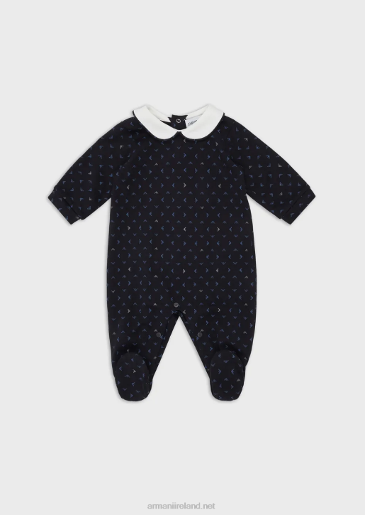 Boy 086V2715 Onesie With Peter Pan Collar And All-Over Op-Art Eagle Armani