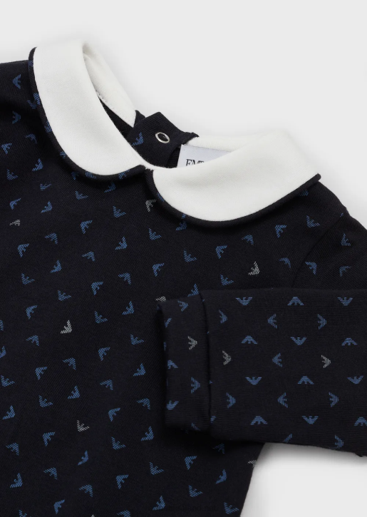 Boy 086V2715 Onesie With Peter Pan Collar And All-Over Op-Art Eagle Armani
