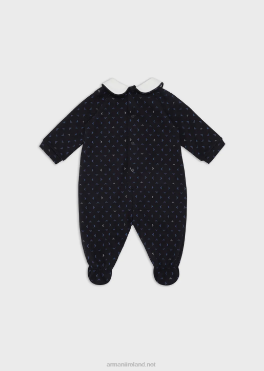 Boy 086V2715 Onesie With Peter Pan Collar And All-Over Op-Art Eagle Armani