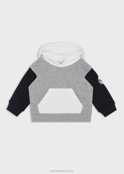 Boy 086V2718 Colour-Block Hooded Sweatshirt With Painted Eagle Logo Armani