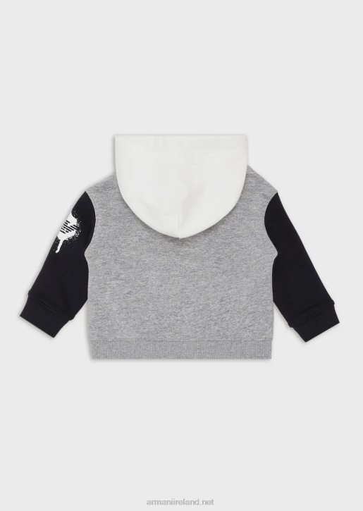 Boy 086V2718 Colour-Block Hooded Sweatshirt With Painted Eagle Logo Armani