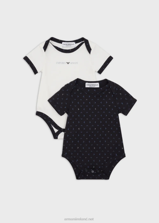 Boy 086V2719 Gift Set Of Two Bodysuits With All-Over Op-Art Eagle Armani Blue