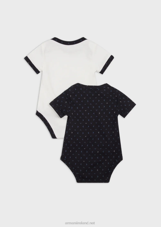 Boy 086V2719 Gift Set Of Two Bodysuits With All-Over Op-Art Eagle Armani Blue