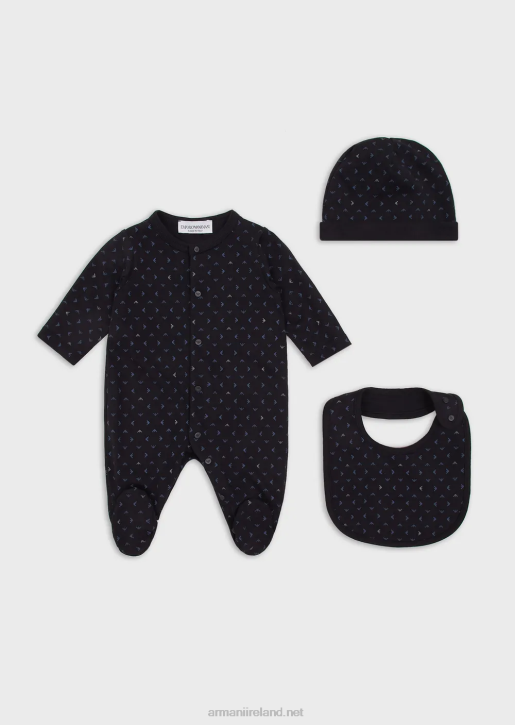 Boy 086V2726 Gift Set Of An All-Over Op-Art Eagle Oneside, Bib And Beanie Armani