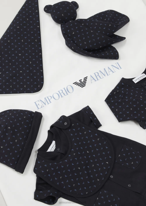 Boy 086V2726 Gift Set Of An All-Over Op-Art Eagle Oneside, Bib And Beanie Armani