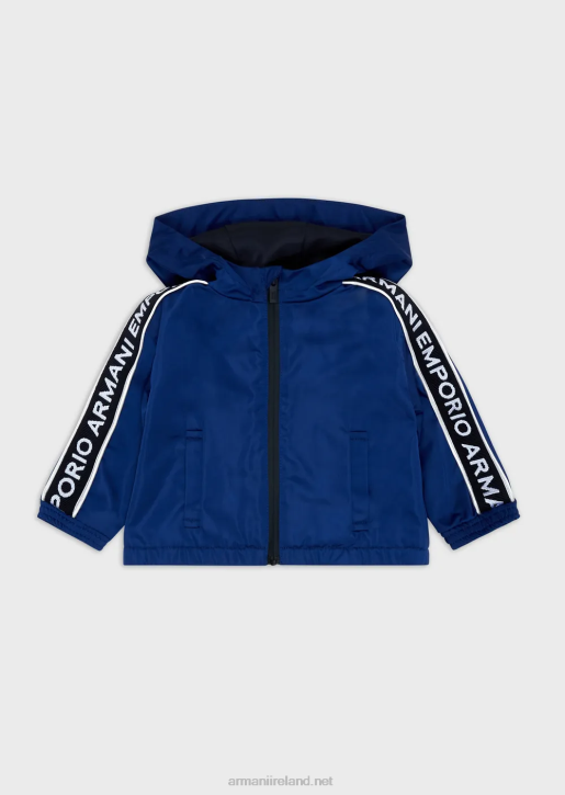 Boy 086V2728 Hooded, Water-Repellent, Recycled Nylon Blouson With Logo Tape Armani