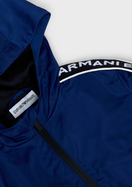 Boy 086V2728 Hooded, Water-Repellent, Recycled Nylon Blouson With Logo Tape Armani