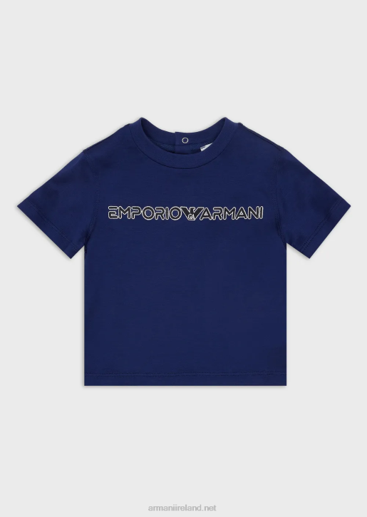 Boy 086V2729 Tencel Blend Jersey T-Shirt With Logo Embroidery Armani Blue