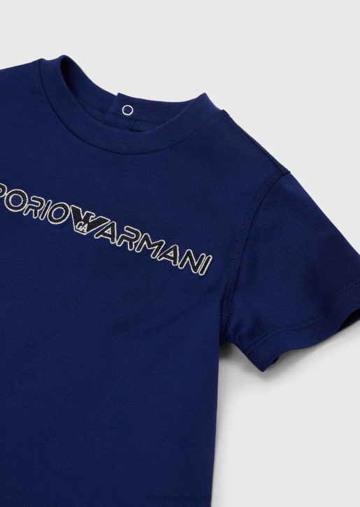 Boy 086V2729 Tencel Blend Jersey T-Shirt With Logo Embroidery Armani Blue